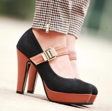 Women buckle strap chunky high platform heels