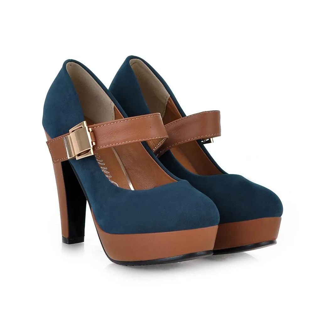 Women buckle strap chunky high platform heels