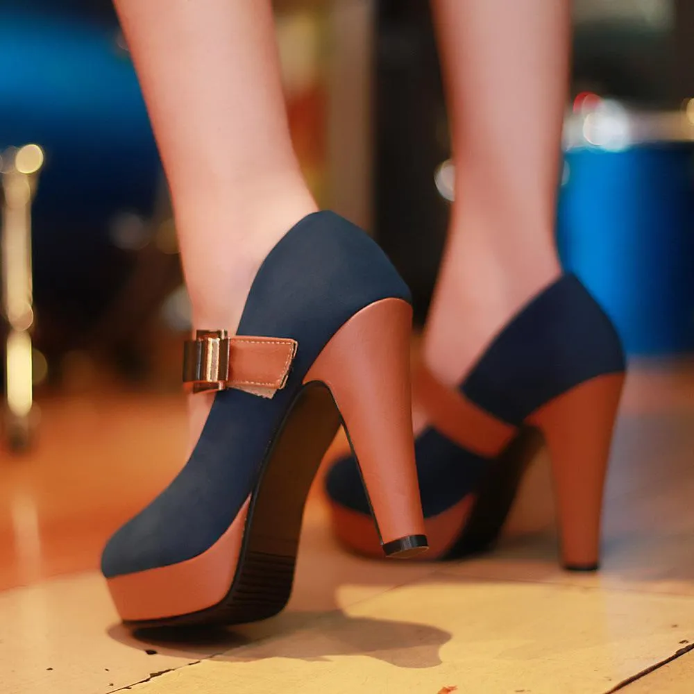 Women buckle strap chunky high platform heels