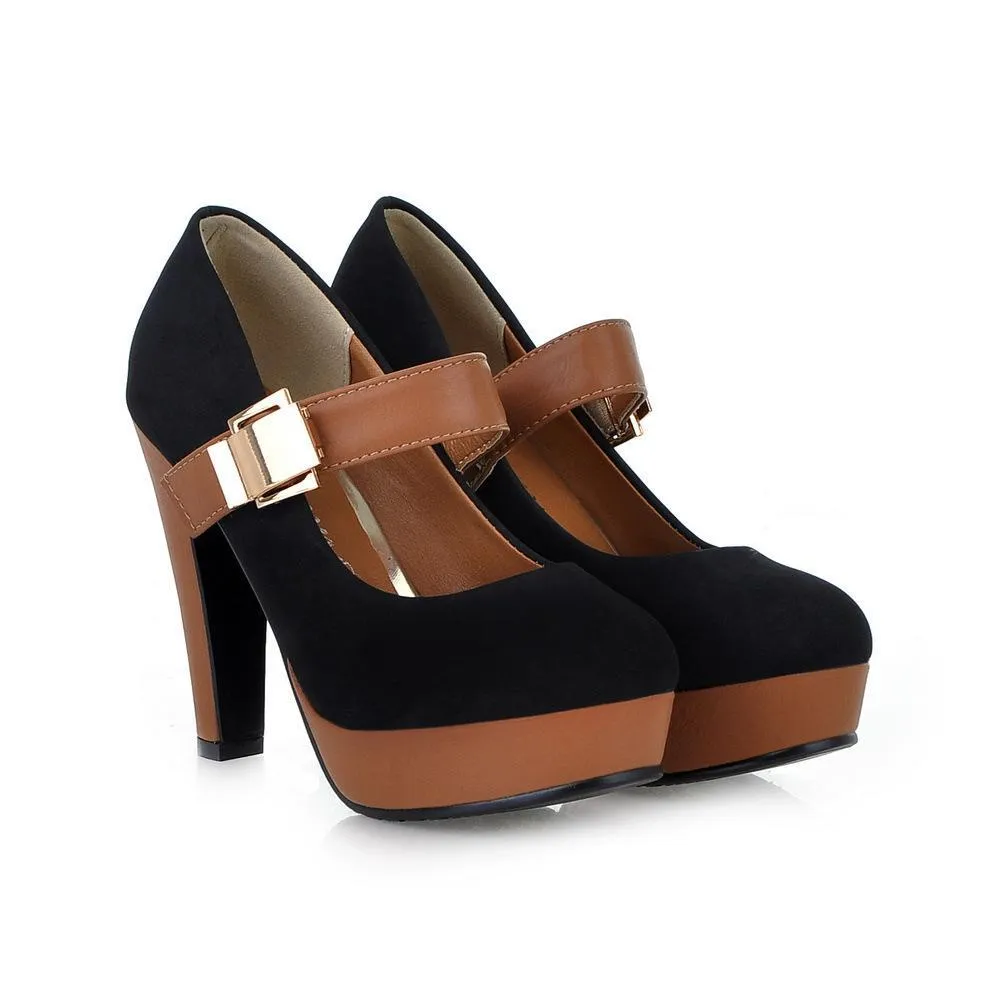 Women buckle strap chunky high platform heels