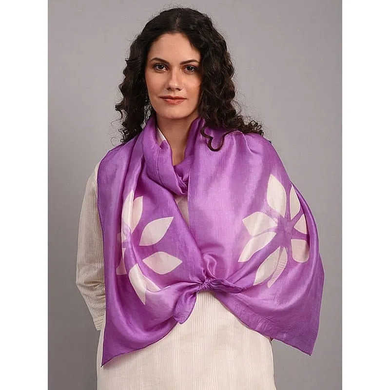 Women Lavender Clamp Dyed Silk Stole