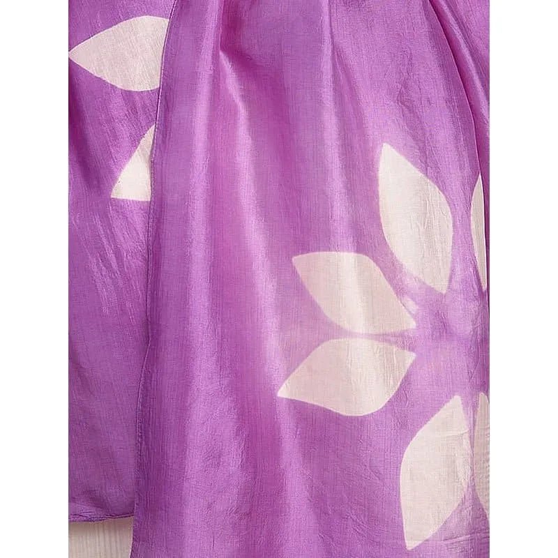 Women Lavender Clamp Dyed Silk Stole