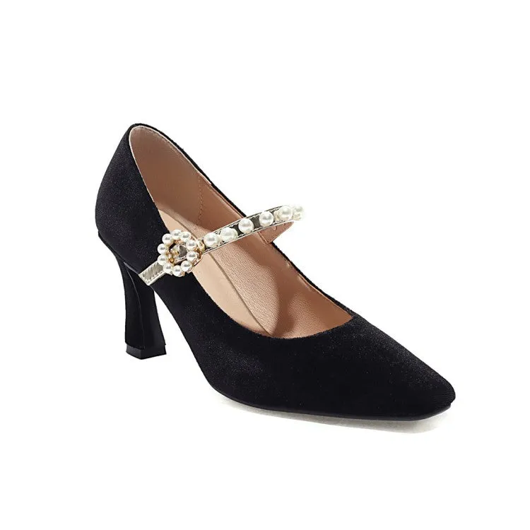 Women Mary Jane Pearl High Heel Pumps