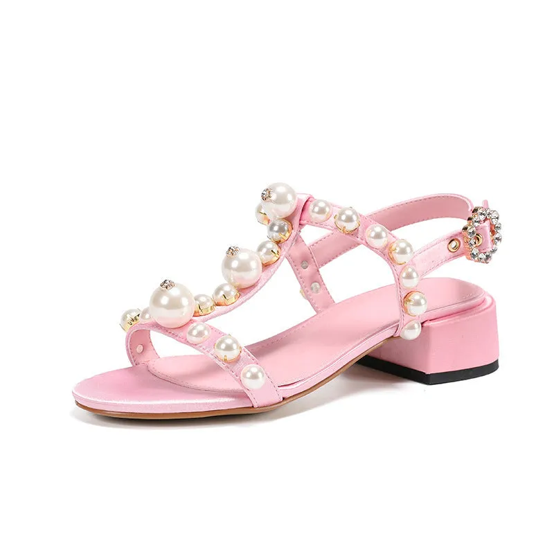 Women party rhinestone buckle strap open toe slingback hollow chunky heels