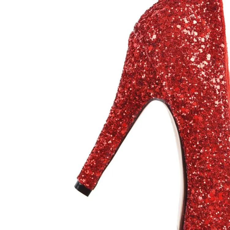 Women peep toe rhinestone glitter chunky high platform heels