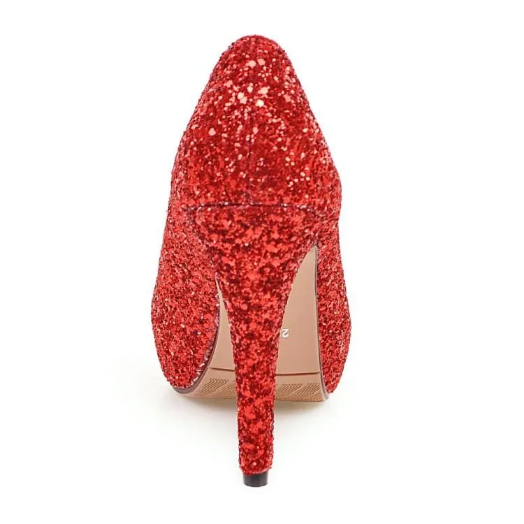 Women peep toe rhinestone glitter chunky high platform heels