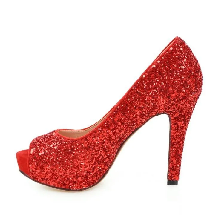 Women peep toe rhinestone glitter chunky high platform heels