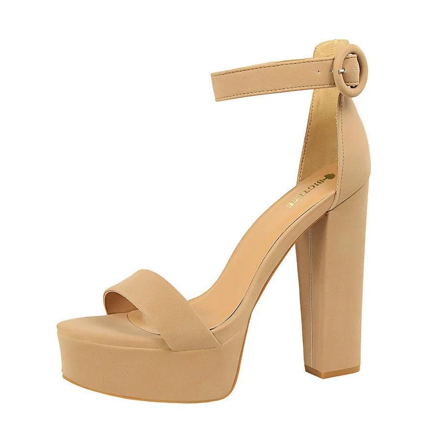 Women platform peep toe ankle strap chunky high heel sandals