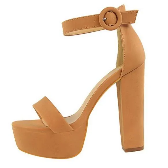 Women platform peep toe ankle strap chunky high heel sandals