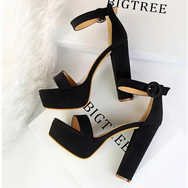 Women platform peep toe ankle strap chunky high heel sandals