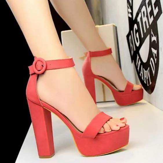 Women platform peep toe ankle strap chunky high heel sandals