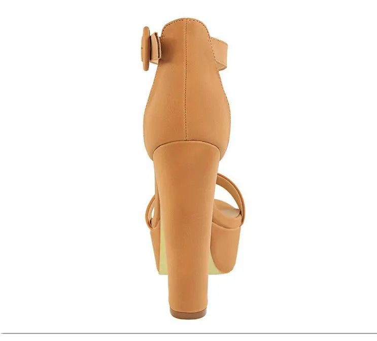 Women platform peep toe ankle strap chunky high heel sandals