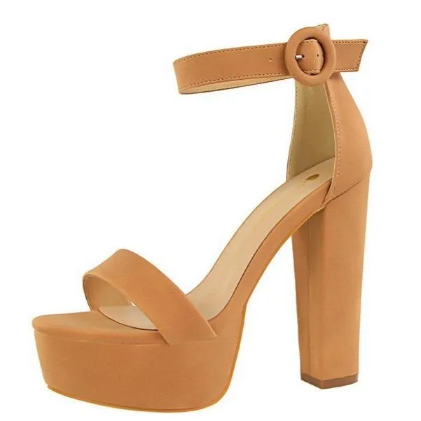 Women platform peep toe ankle strap chunky high heel sandals