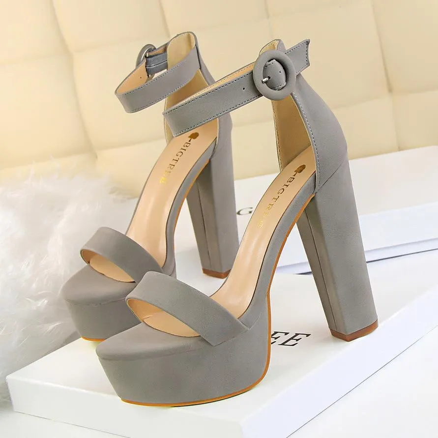 Women platform peep toe ankle strap chunky high heel sandals