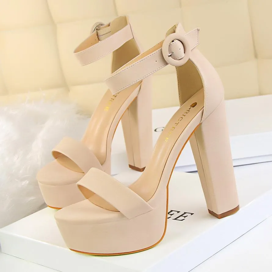 Women platform peep toe ankle strap chunky high heel sandals