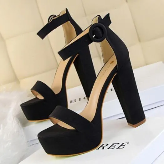 Women platform peep toe ankle strap chunky high heel sandals