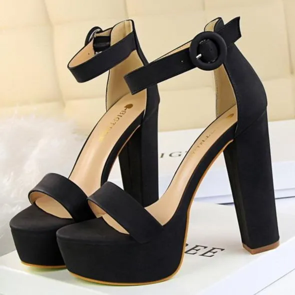 Women platform peep toe ankle strap chunky high heel sandals