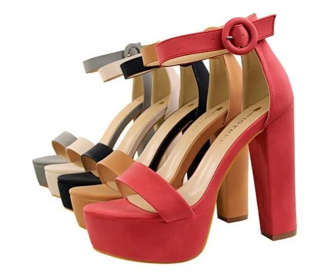 Women platform peep toe ankle strap chunky high heel sandals