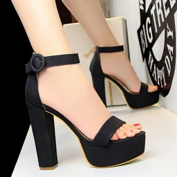 Women platform peep toe ankle strap chunky high heel sandals