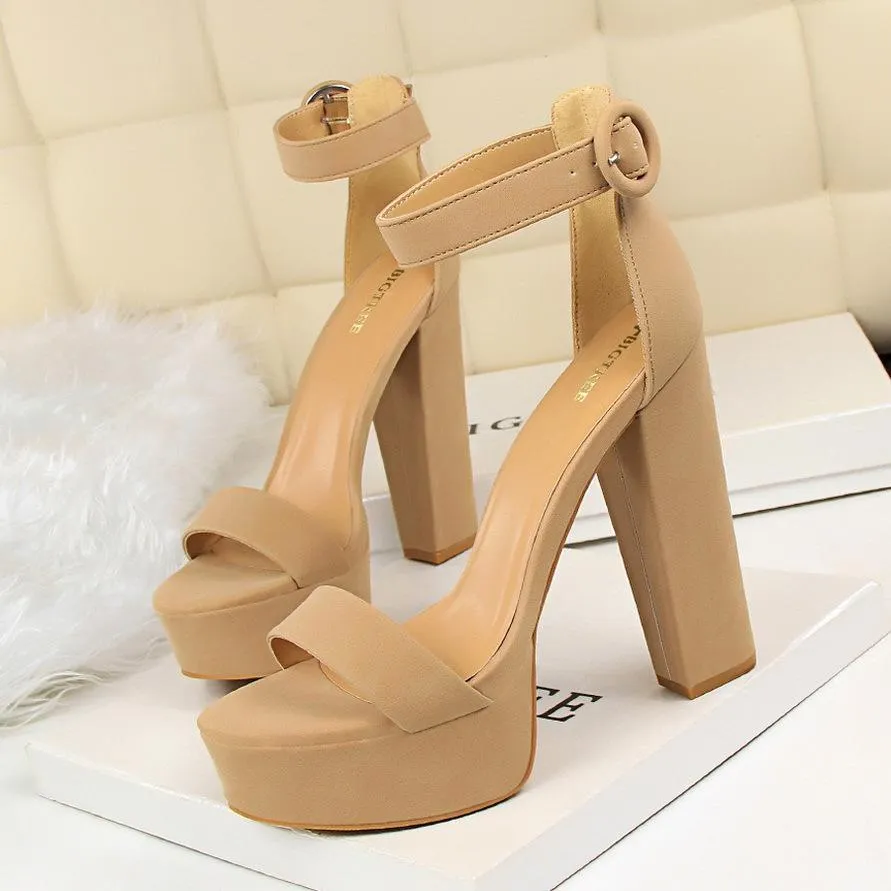 Women platform peep toe ankle strap chunky high heel sandals