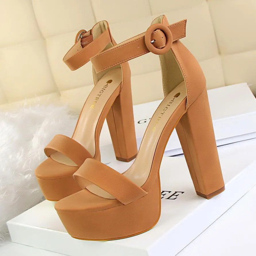 Women platform peep toe ankle strap chunky high heel sandals