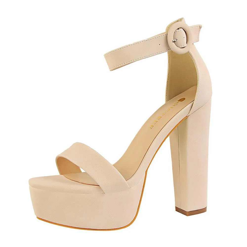 Women platform peep toe ankle strap chunky high heel sandals