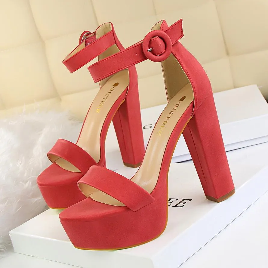 Women platform peep toe ankle strap chunky high heel sandals