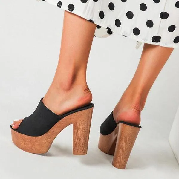 Women platform peep toe strap slip on chunky heels