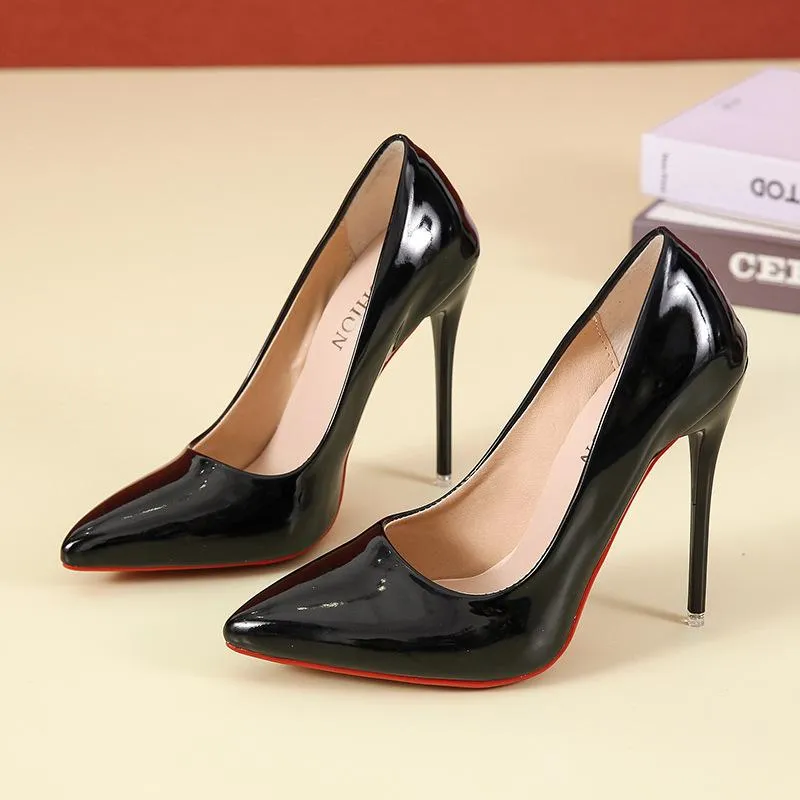 Women solid color pointed toe slip on shallow stiletto heels