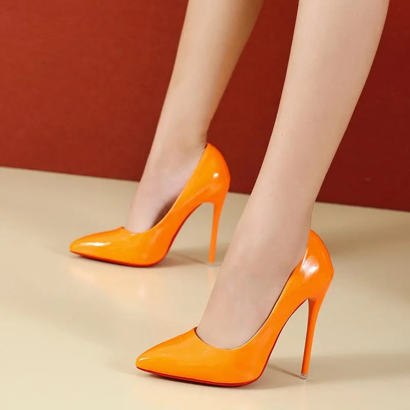 Women solid color pointed toe slip on shallow stiletto heels