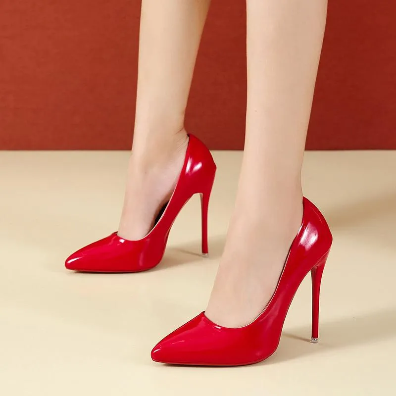 Women solid color pointed toe slip on shallow stiletto heels