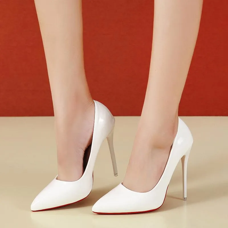 Women solid color pointed toe slip on shallow stiletto heels