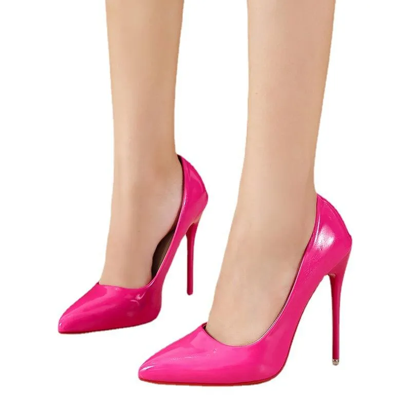 Women solid color pointed toe slip on shallow stiletto heels