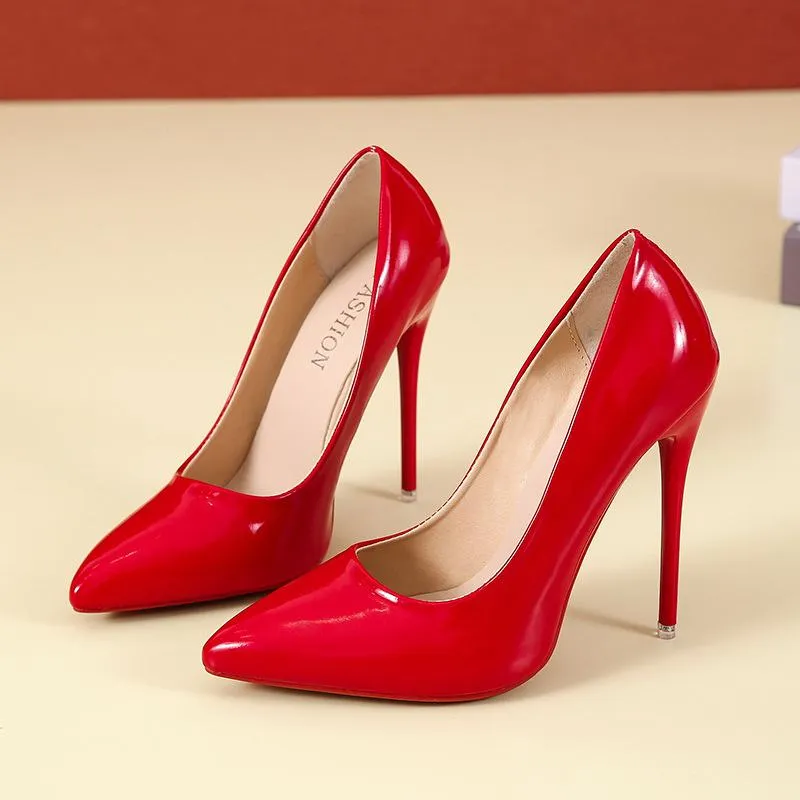 Women solid color pointed toe slip on shallow stiletto heels