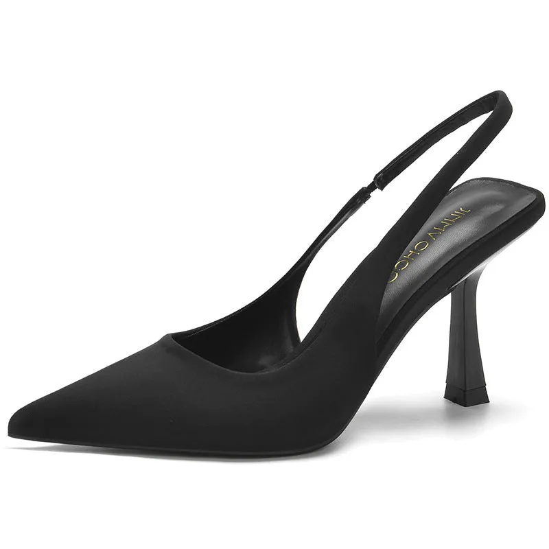 Women stiletto closed toe hollow breathable slip on high black heels