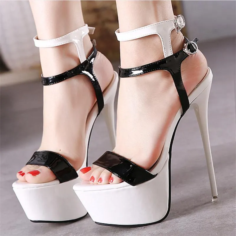 Women supper high buckle ankle strap slingback stiletto platform heels