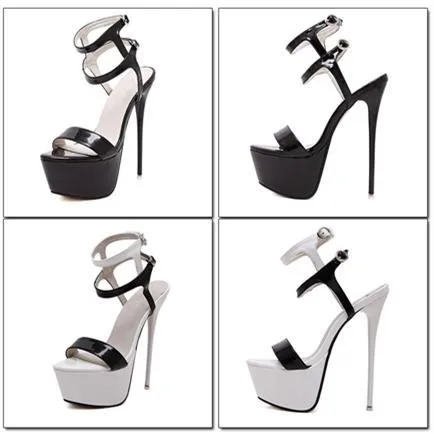 Women supper high buckle ankle strap slingback stiletto platform heels