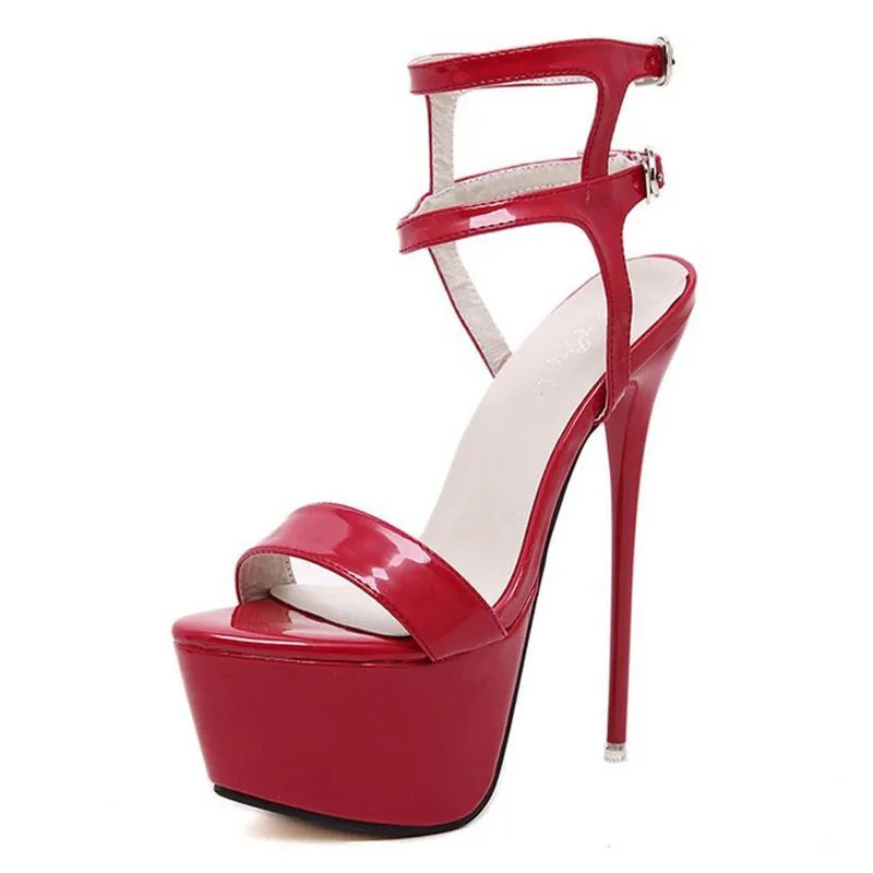 Women supper high buckle ankle strap slingback stiletto platform heels