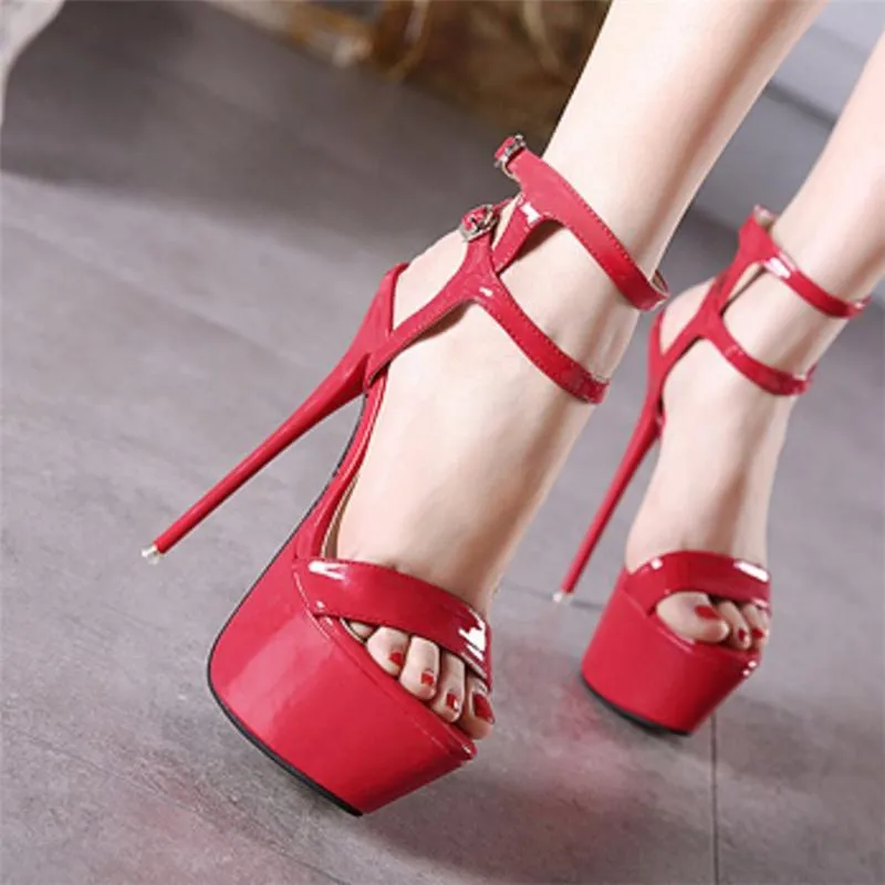 Women supper high buckle ankle strap slingback stiletto platform heels