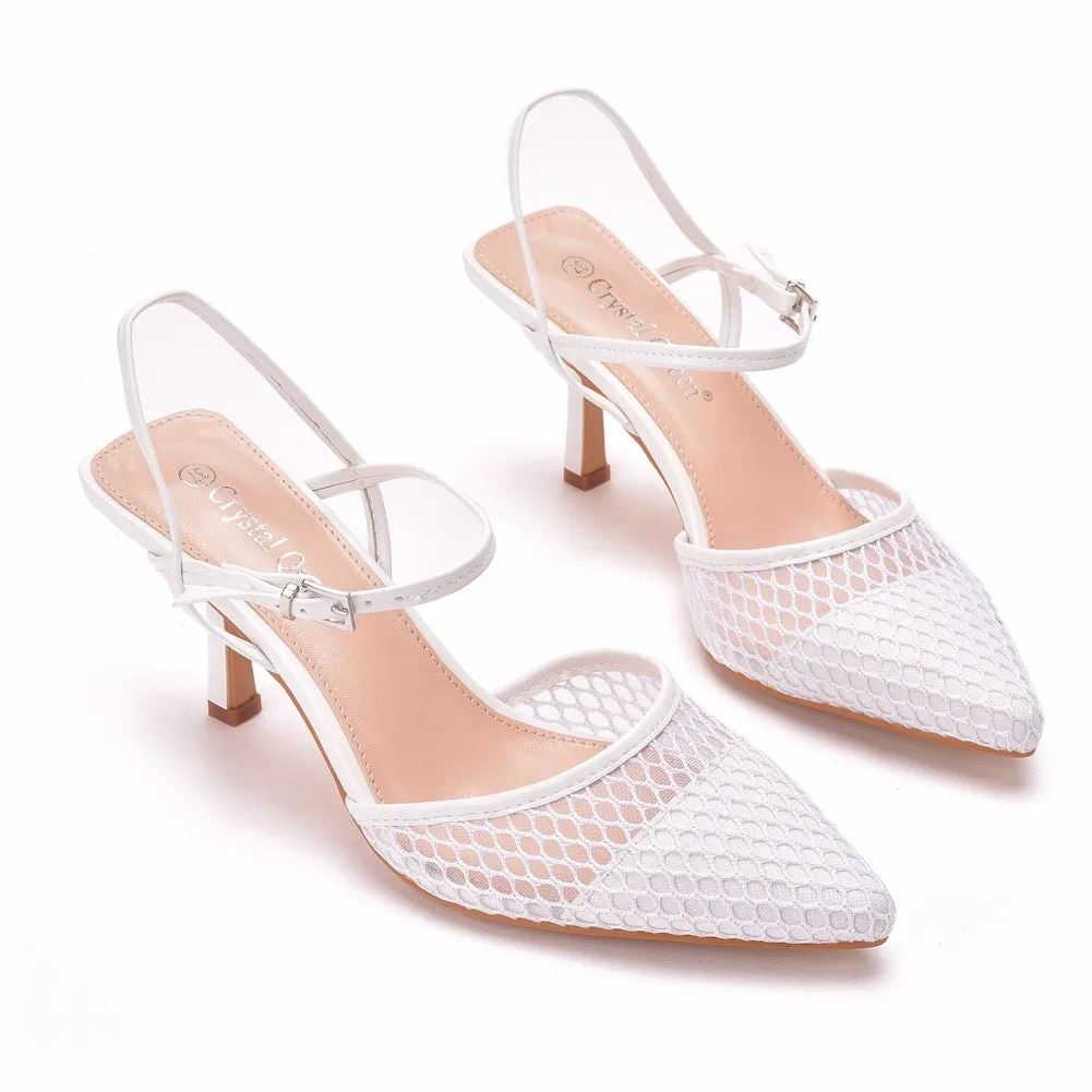 Women wedding pointed toe hollow buckle strap slingback stiletto heels