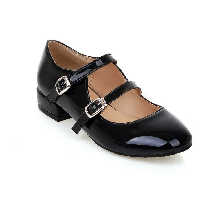 Women's Double Buckle Mary Jane Block Heels Pumps