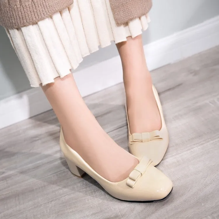 Women's Knot High Heels Chunky Pumps Shoes