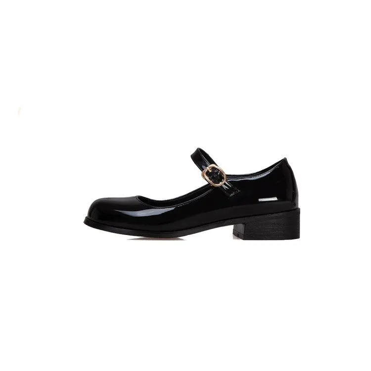 Women's Patent Leather Mary Janes Block Heel Pumps