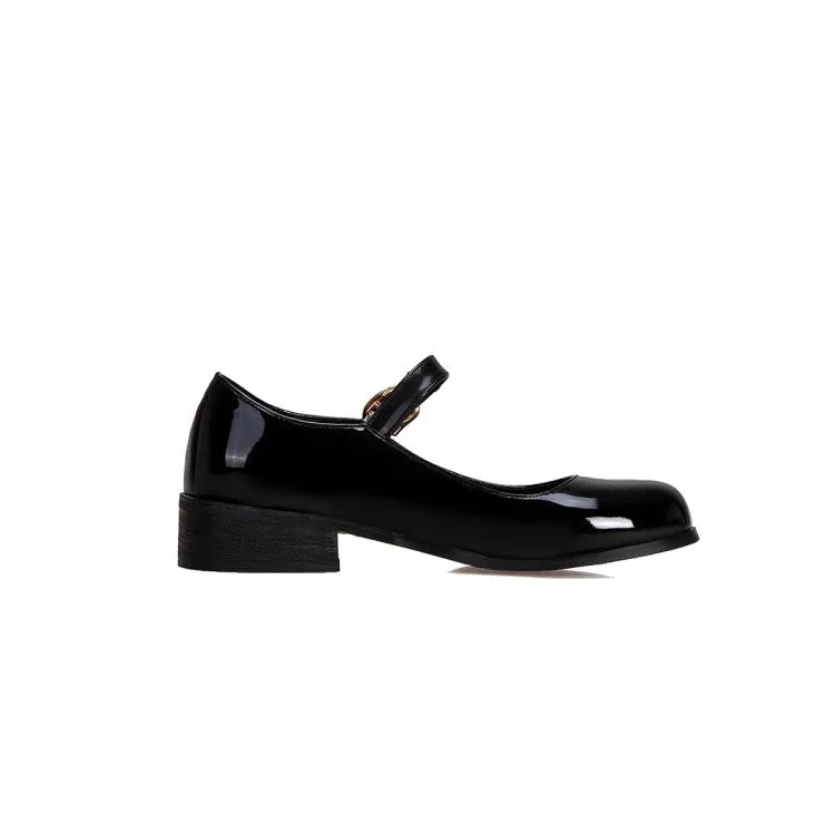 Women's Patent Leather Mary Janes Block Heel Pumps