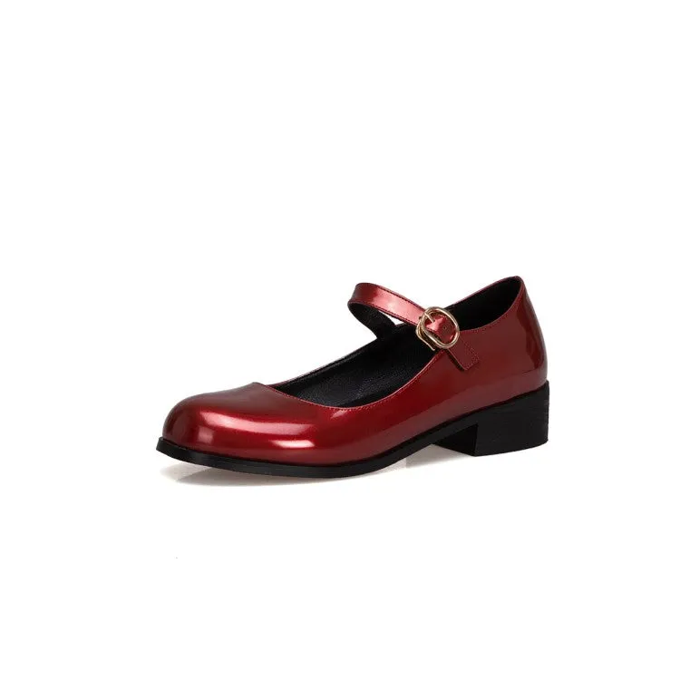 Women's Patent Leather Mary Janes Block Heel Pumps