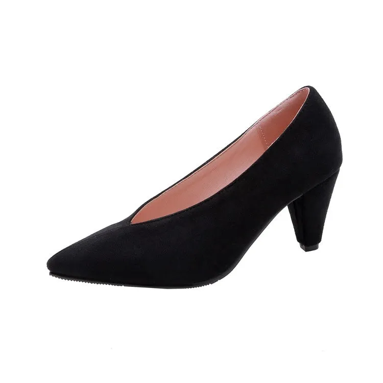 Women's Pumps Flock Pointed Toe Shallow Cone Heel