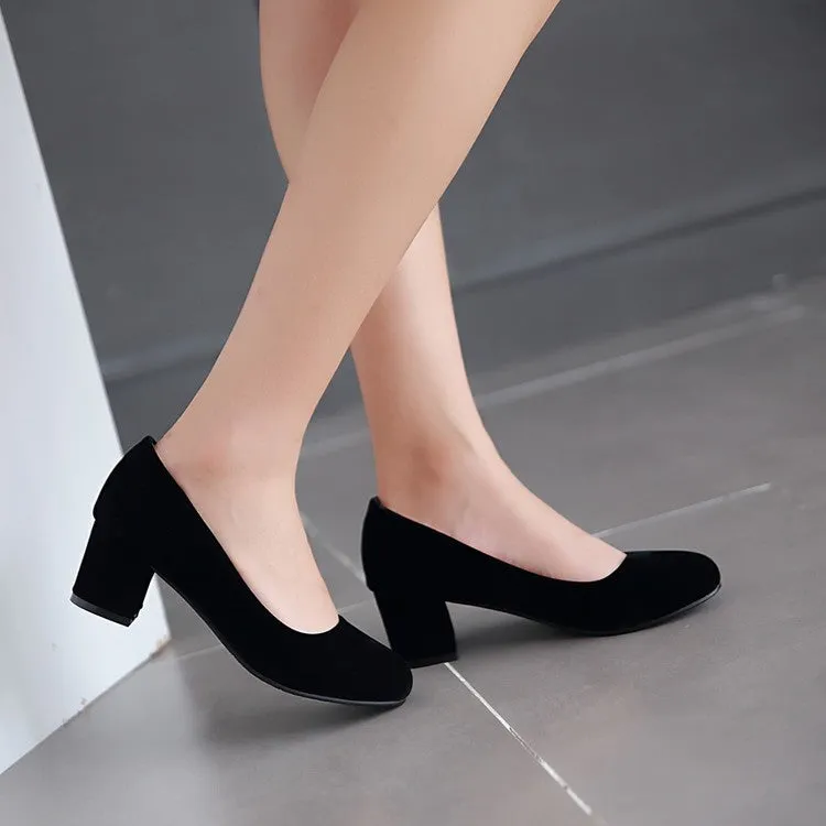 Women's Pumps Suede Almond Toe Block Heel Shoes