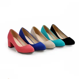 Women's Pumps Suede Almond Toe Block Heel Shoes