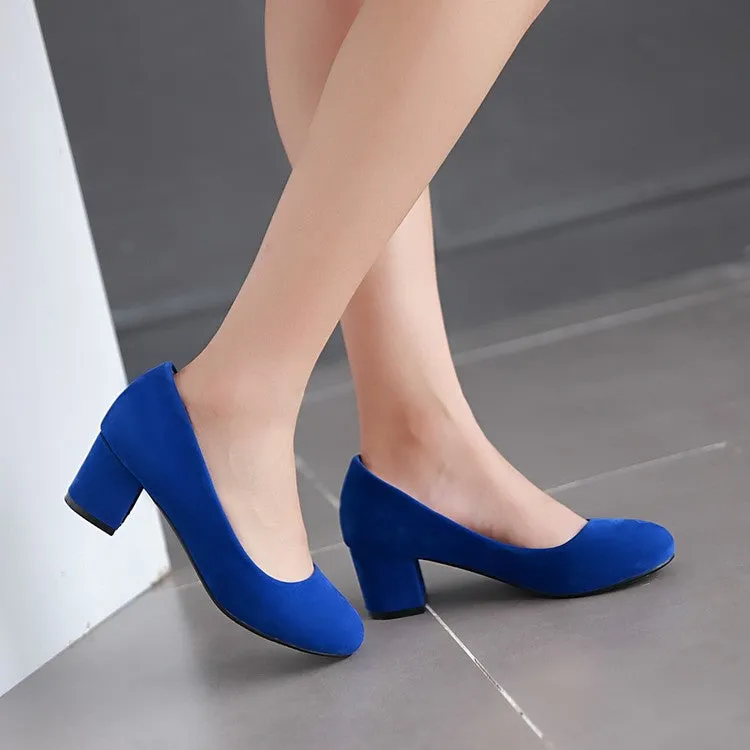 Women's Pumps Suede Almond Toe Block Heel Shoes