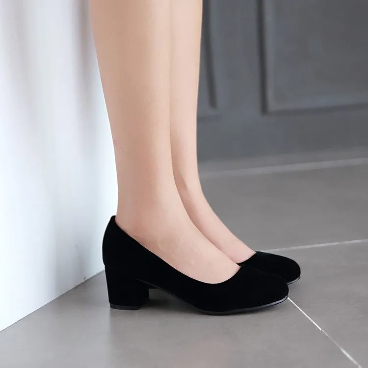 Women's Pumps Suede Almond Toe Block Heel Shoes